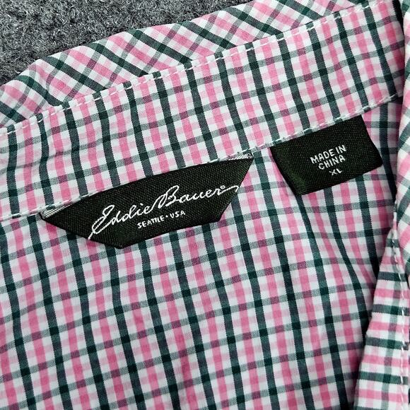 Eddie Bauer Button Down Shirt XL Pink Green Check Plaid Casual Outdoor - Picture 3 of 7